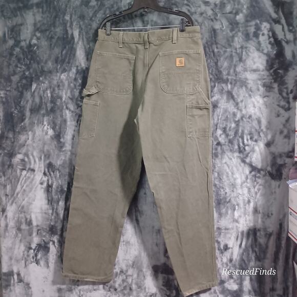 Carhartt Dungaree Fit Cargo Utility Jeans Olive Green Men's 36 X 34 Vintage - Picture 4 of 6